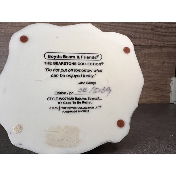 Vtg Boyds Bears Resin Figurine 2003 Bubbles Bearsall… It’s good to be Retired - Picture 13 of 16